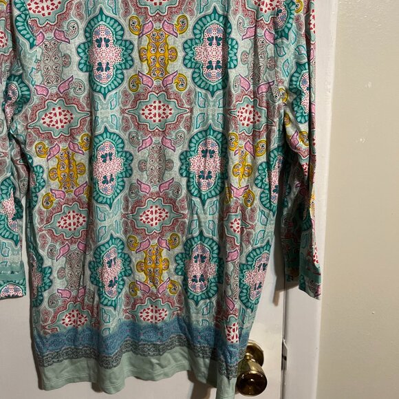TALBOTS PAISLEY 3/4 SLEEVE TUNIC BLOUSE SZ M - Picture 4 of 5